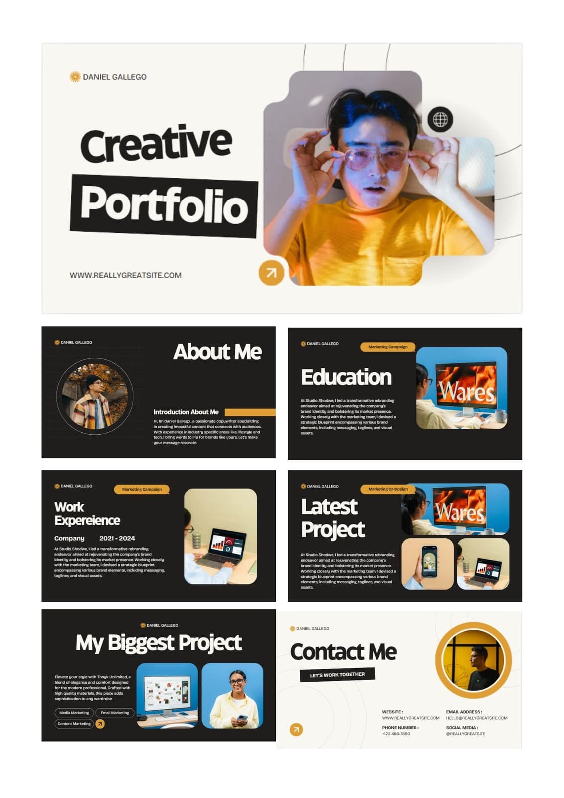 Black Yellow Modern Dynamic Copywriter Online Portfolio