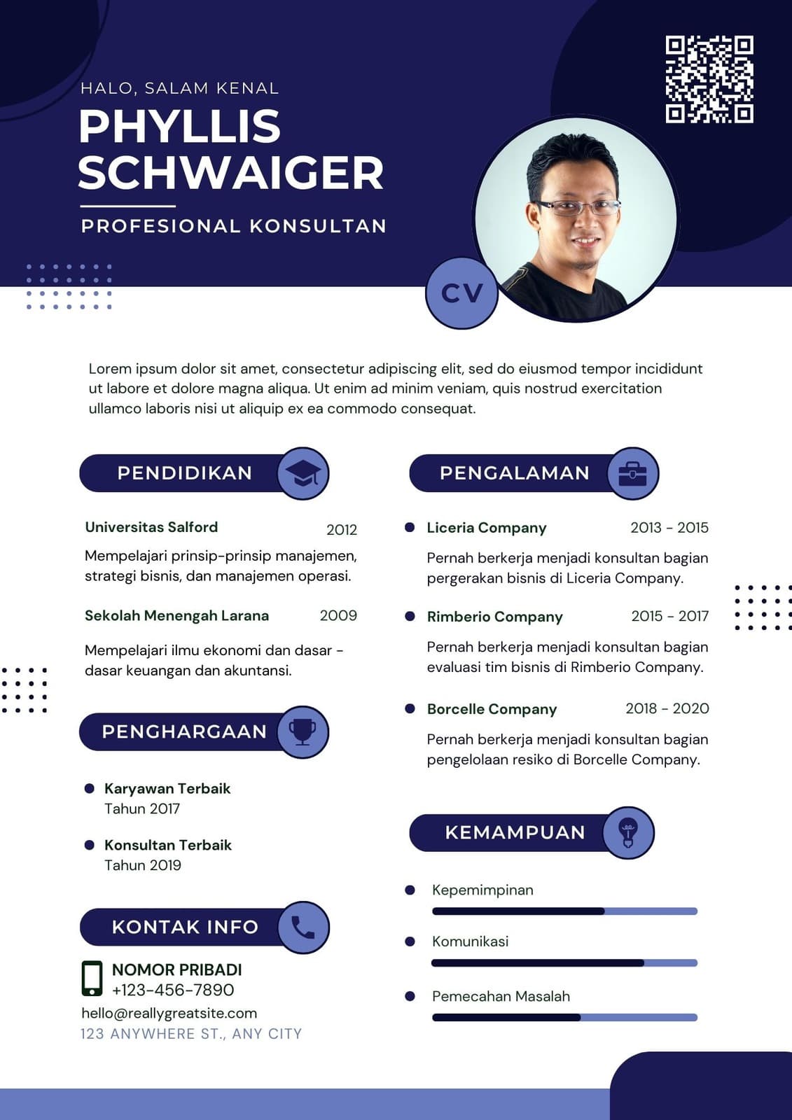 CV Resume Profesional Konsultan Modern Biru