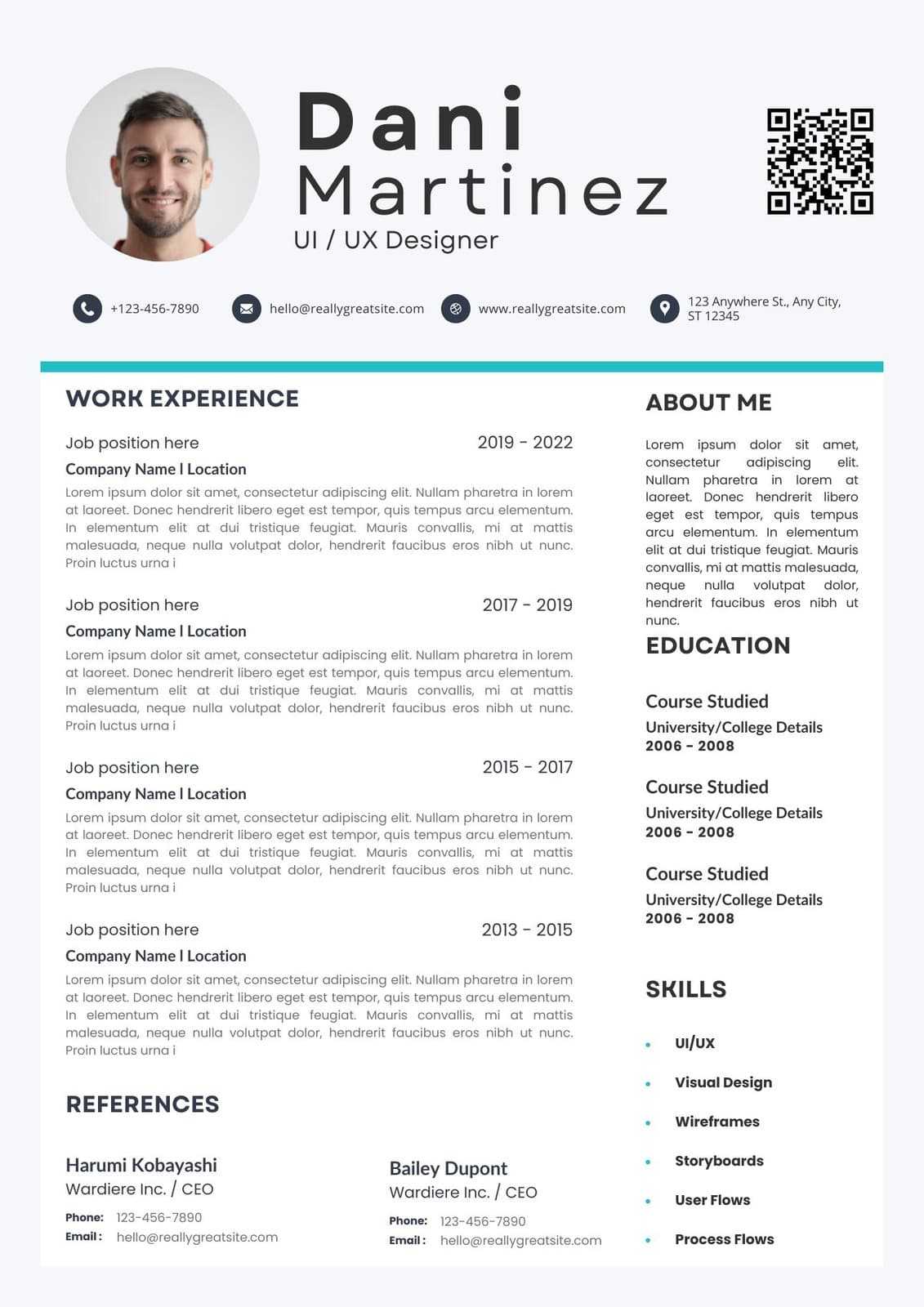 Creative Modern Minimalist CV Resume